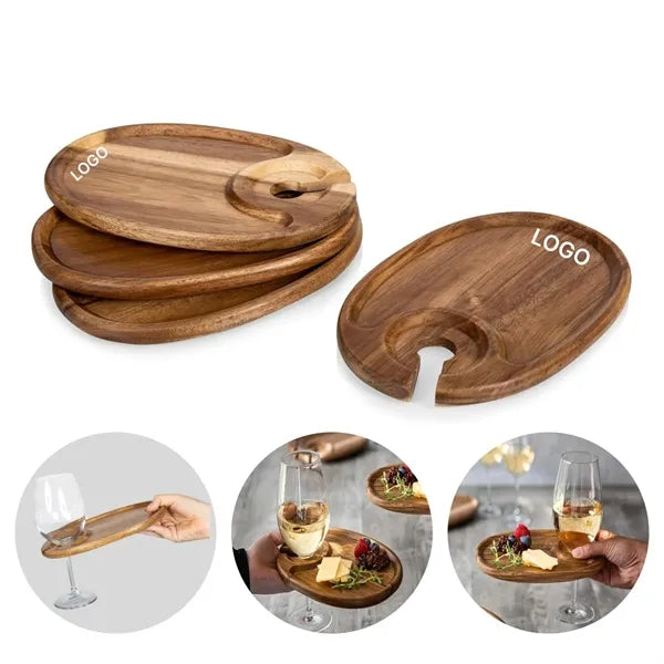 Wooden Party Platter with Wine Glass Holder Acacia Serving T
