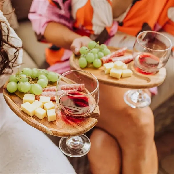 Wooden Party Platter with Wine Glass Holder Acacia Serving T