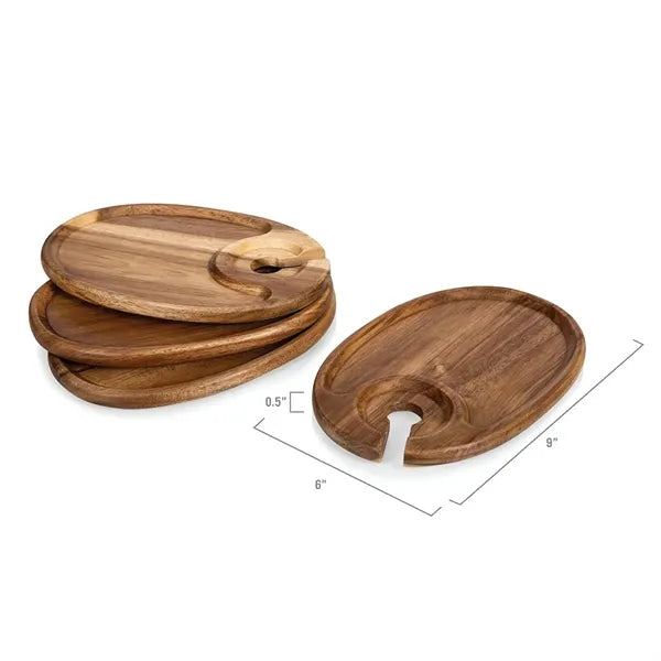 Wooden Party Platter with Wine Glass Holder Acacia Serving T