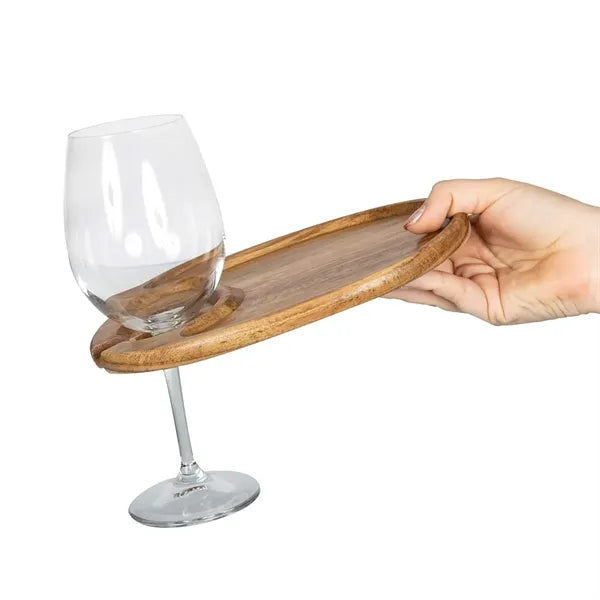 Wooden Party Platter with Wine Glass Holder Acacia Serving T