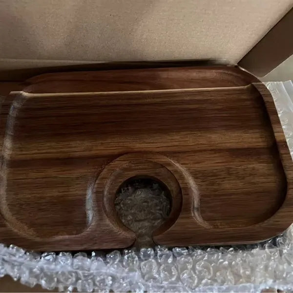 Wooden Party Platter with Wine Glass Holder Acacia Serving T