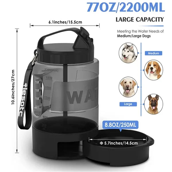 77oz Dog Water Bottle With Bowl Large Capacity Pet Travel Di