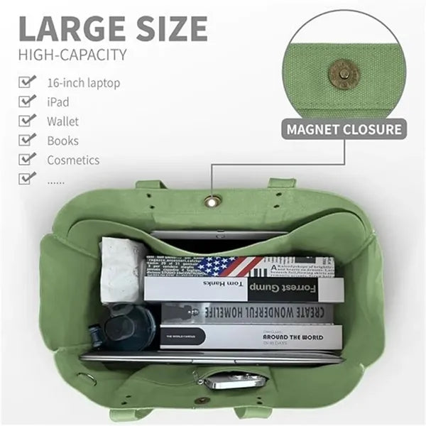 Large Canvas Tote Bag for Women with Pockets
