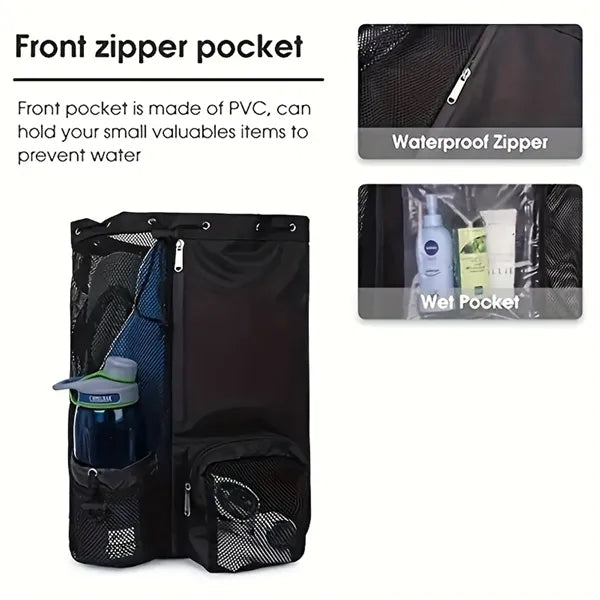 Mesh Beach Backpack With Wet Pocket