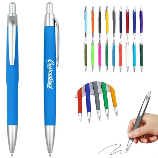 Click Ballpoint Pen with Rubber Grip and Metal Clip
