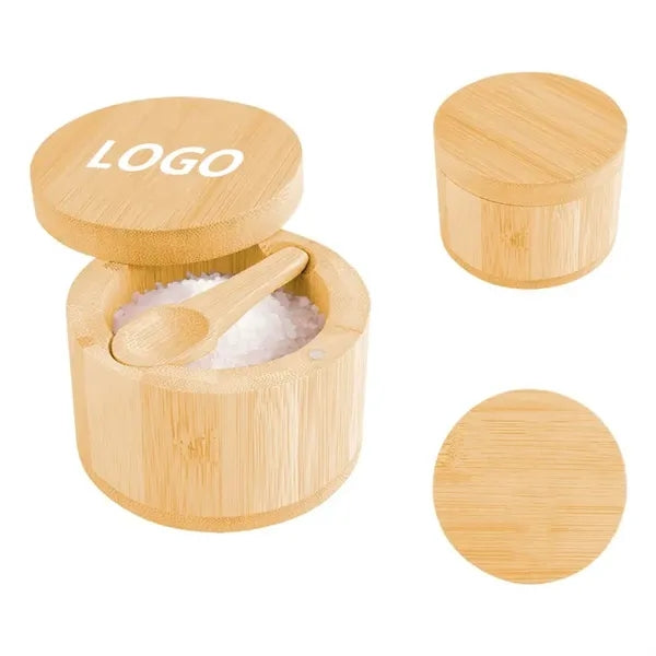 Bamboo Salt Box with Swivel Lid and Spoon