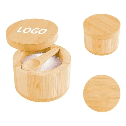 Bamboo Salt Box with Swivel Lid and Spoon
