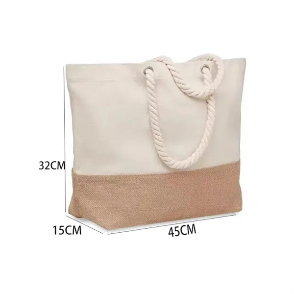 Canvas Jute Beach Grocery Tote Bag with Rope Handles