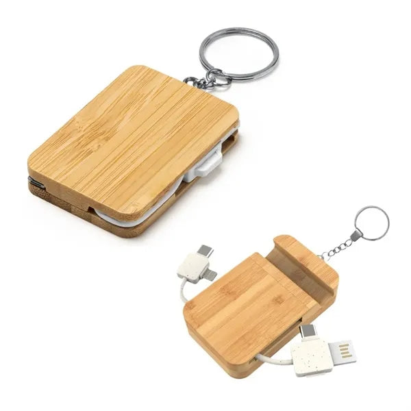 Bamboo Multi Charging Cable Set with Keychain
