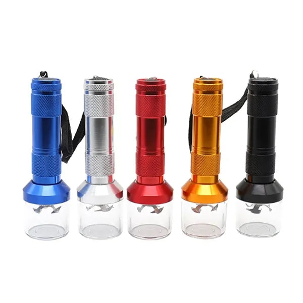 LED Flashlight Grinder Combo with Metal Body and Jar Base