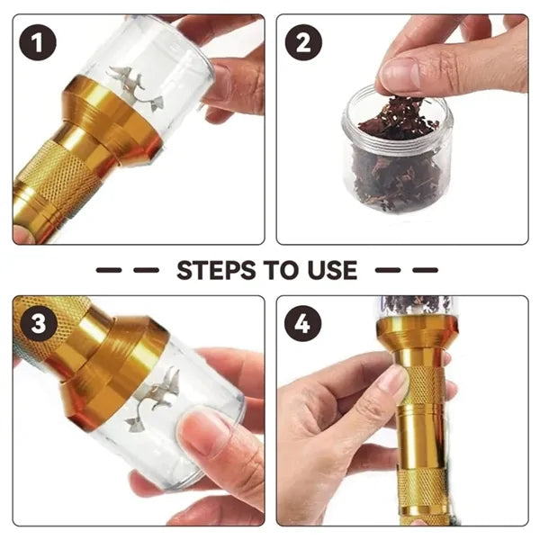 LED Flashlight Grinder Combo with Metal Body and Jar Base
