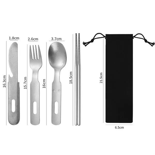 Portable Stainless Steel Camping Cutlery Set with Pouch