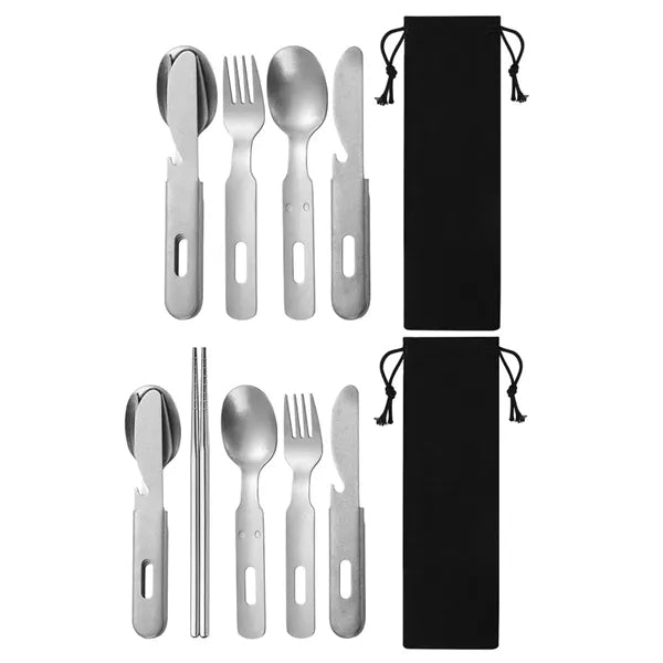 Portable Stainless Steel Camping Cutlery Set with Pouch