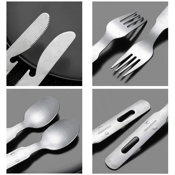 Portable Stainless Steel Camping Cutlery Set with Pouch