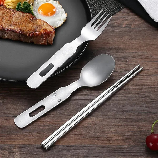 Portable Stainless Steel Camping Cutlery Set with Pouch