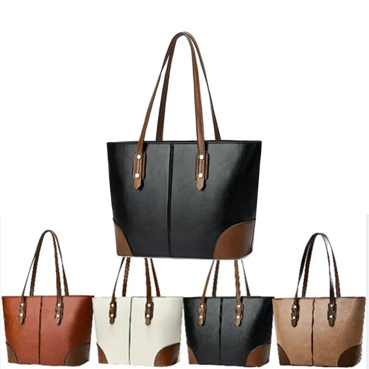 Fashion PU Leather Tote Bag Color - Block, Durable Handles