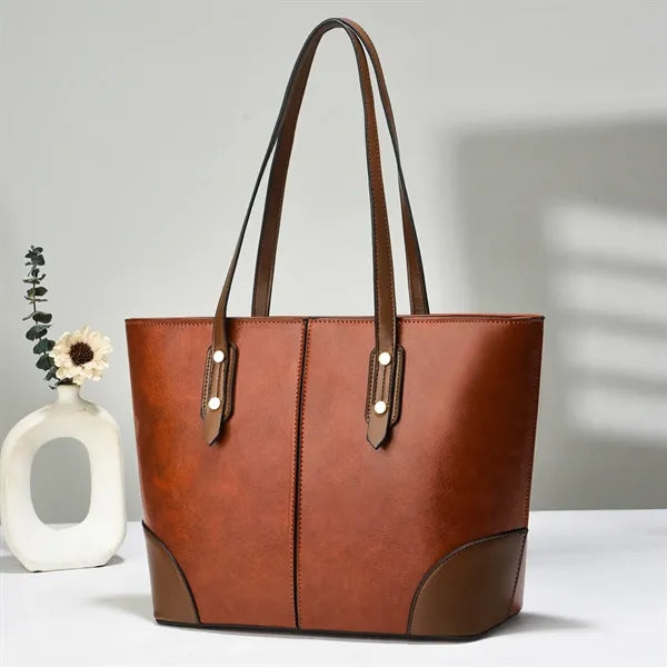 Fashion PU Leather Tote Bag Color - Block, Durable Handles
