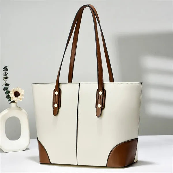 Fashion PU Leather Tote Bag Color - Block, Durable Handles
