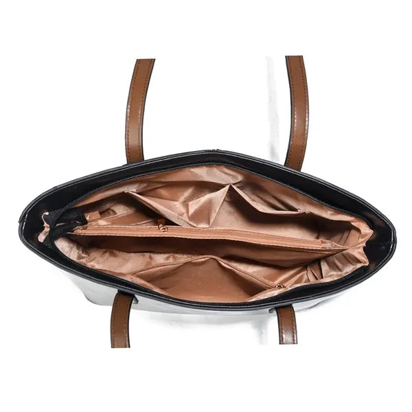 Fashion PU Leather Tote Bag Color - Block, Durable Handles