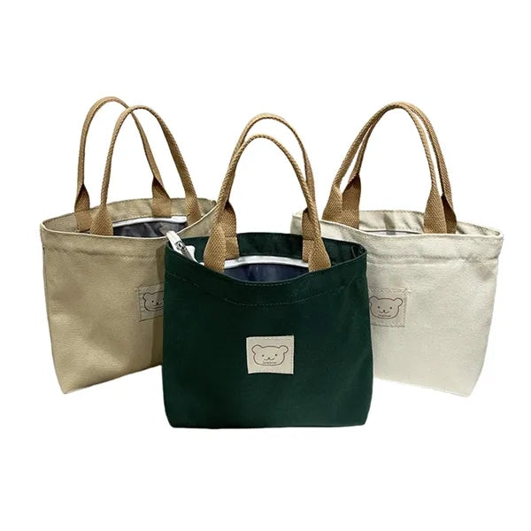 Canvas Tote Bag for Women, Adorable Bear Patch