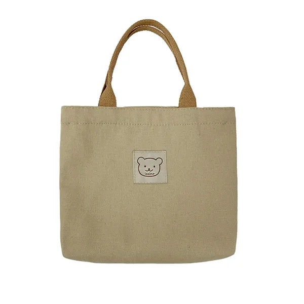 Canvas Tote Bag for Women, Adorable Bear Patch