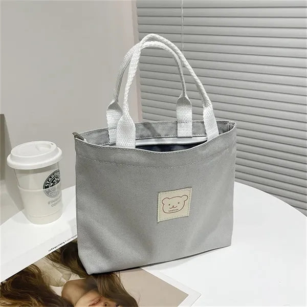 Canvas Tote Bag for Women, Adorable Bear Patch