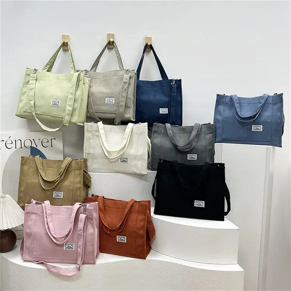 Corduroy Crossbody Bag Casual Zipper Tote