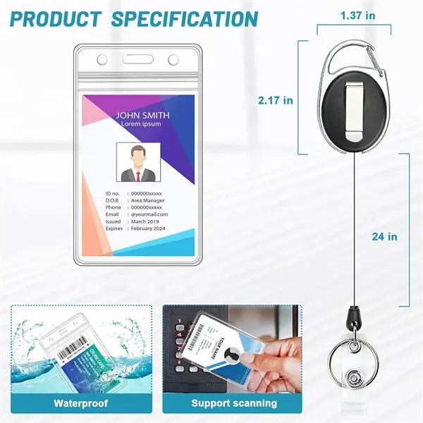 Clear Plastic ID Badge Holders with Clip and Keyring