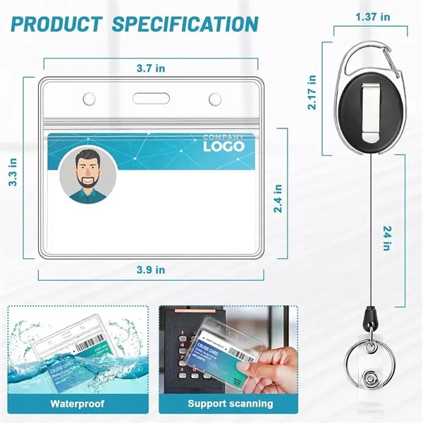 Clear Plastic ID Badge Holders with Clip and Keyring