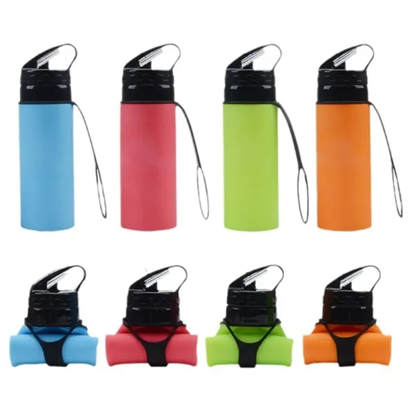 15Oz. Foldable Water Bottle with Flip Lid and Carry Strap