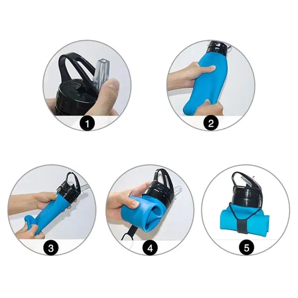15Oz. Foldable Water Bottle with Flip Lid and Carry Strap