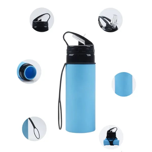15Oz. Foldable Water Bottle with Flip Lid and Carry Strap
