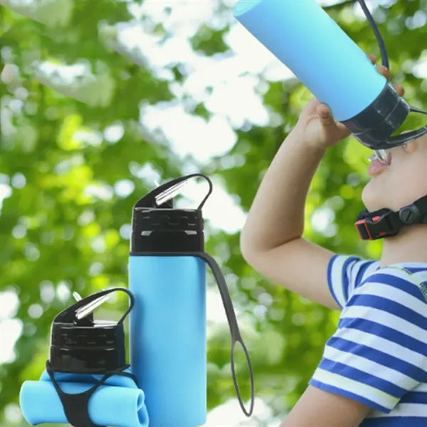 15Oz. Foldable Water Bottle with Flip Lid and Carry Strap