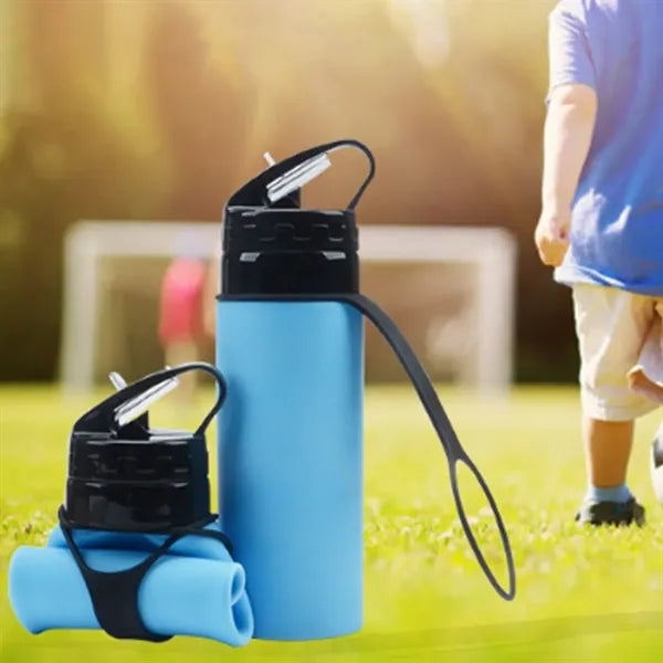 15Oz. Foldable Water Bottle with Flip Lid and Carry Strap