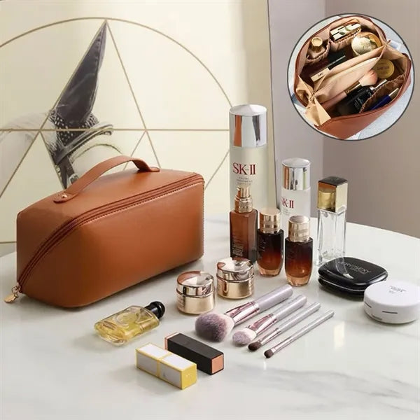 Travel Makeup Bag with Divider and Handle