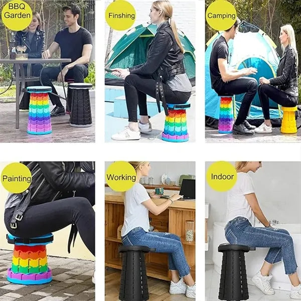 Portable Rainbow Retractable Folding Stool with Carry Strap