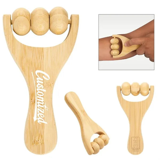 Bamboo Handheld Massage Roller with Natural Finish