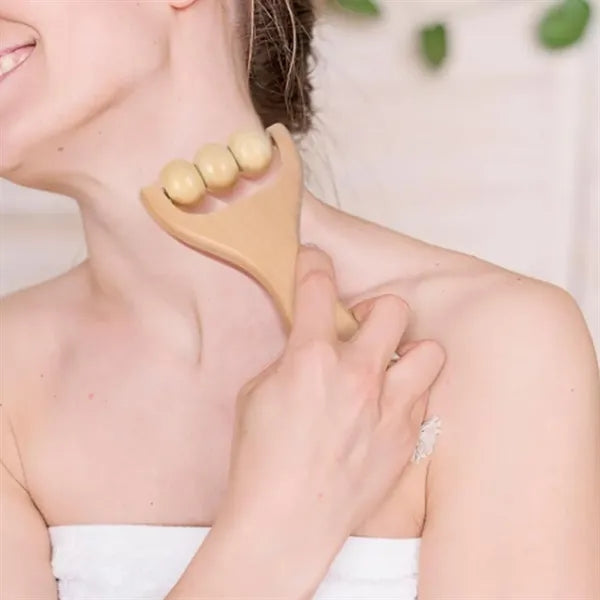 Bamboo Handheld Massage Roller with Natural Finish