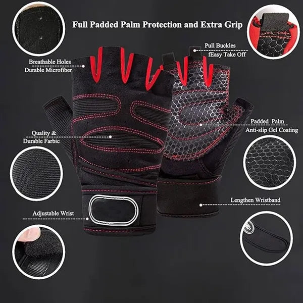 Fingerless Workout Gloves Gym Lifting Exercise W/ Wrist Wrap