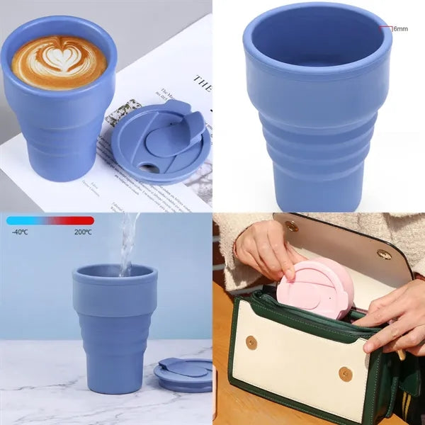 12.6oz Foldable Silicone Coffee Cup With Anti-scald ring