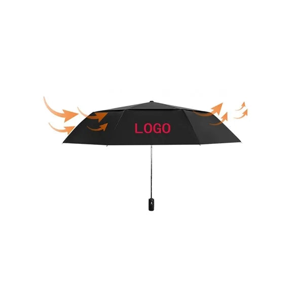 Double-layer foldable air vented umbrella