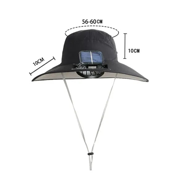 Solar Powered Cooling Boonie Hat with Fan and Wide Brim