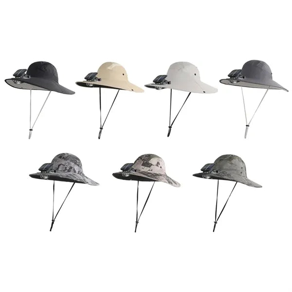 Solar Powered Cooling Boonie Hat with Fan and Wide Brim