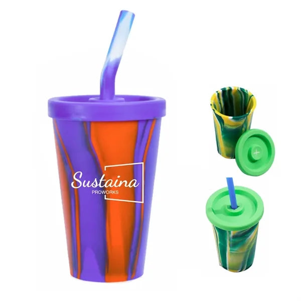 14oz Silicone Beverage Cup With Lid & Straw