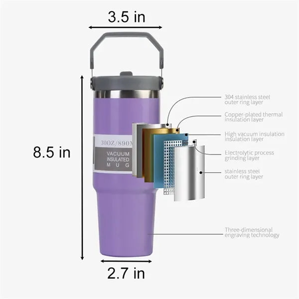 30oz Stainless Steel Tumbler with Straw