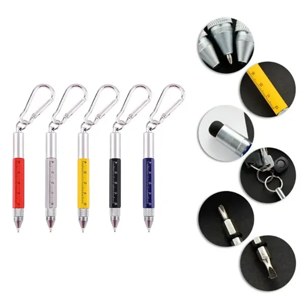 6 in 1 Keychain Tool Pen w/ Stylus Screwdriver Carabiner