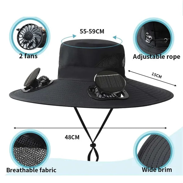 Rechargeable USB Wide Brim Cap Detachable Solar Fan Hat