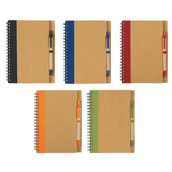 Recycled Spiral Notebook and Pen Set with Custom Logo