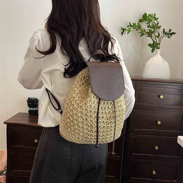 Women's Straw Woven Backpack