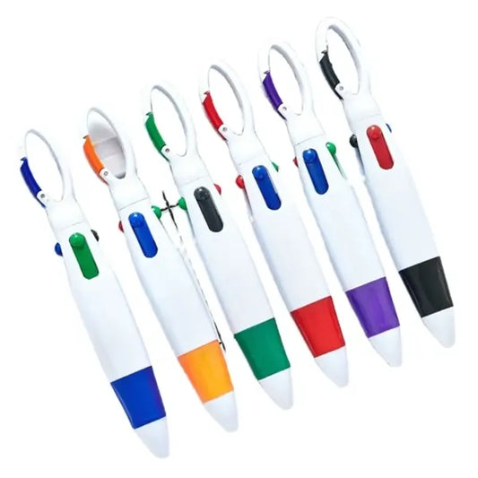 4 Colors Ballpoint Pen With Carabiner Clip